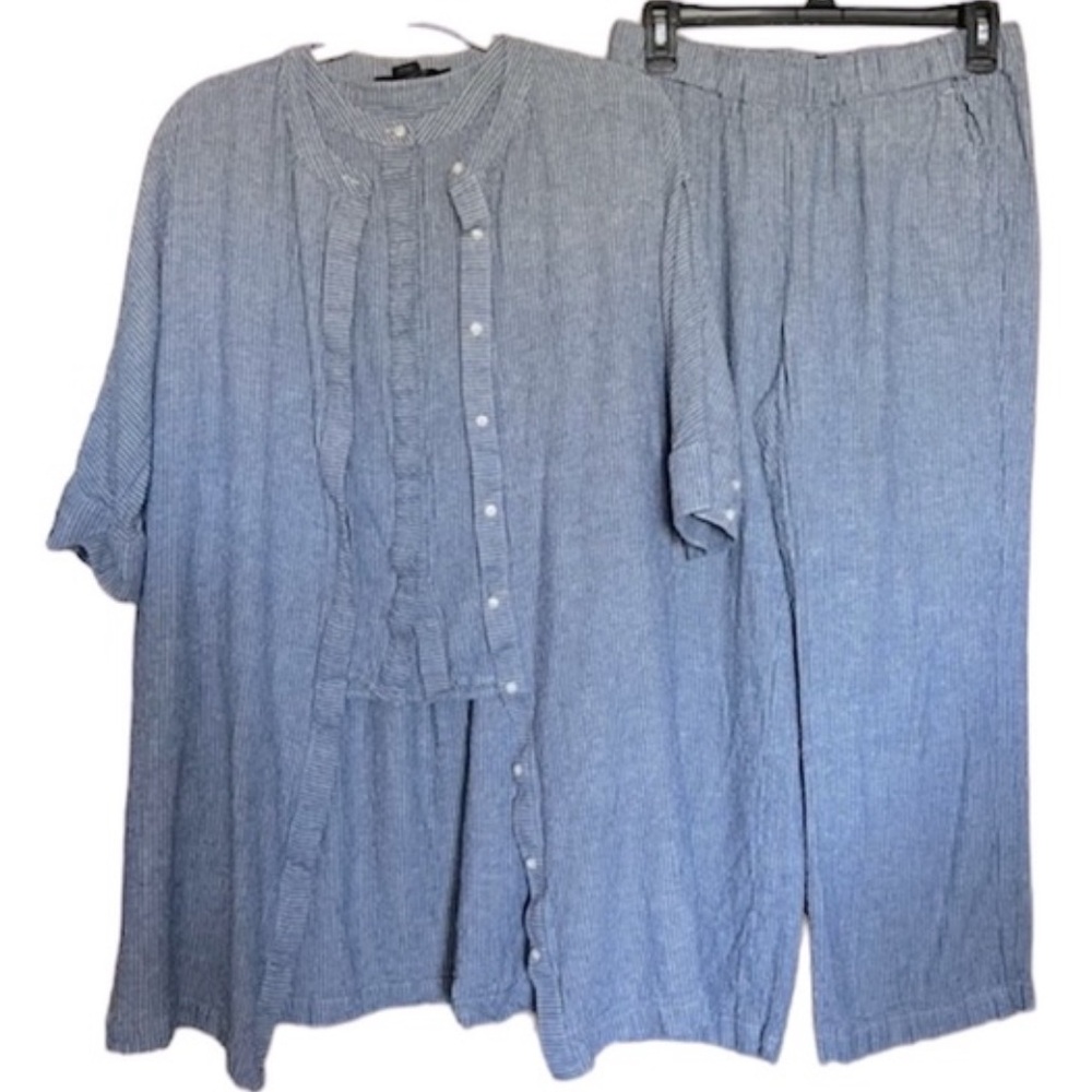 Pendleton Vintage 3 Piece Set Striped Jacket Vest Cropped Wide Leg Pants Blue XS